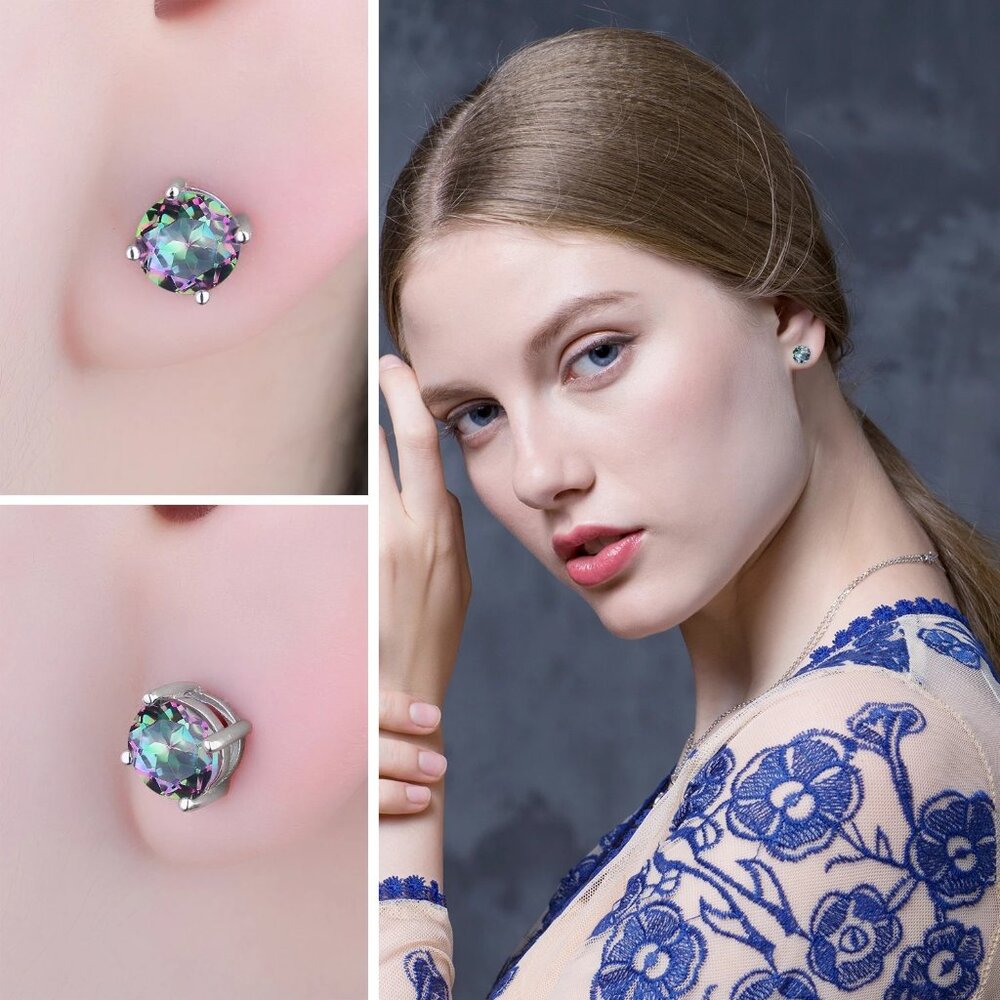 Stunning Ladies 2.00CTW Mystic Topaz Round Cut Earrings, 925 Sterling Silver - Picture 4 of 5